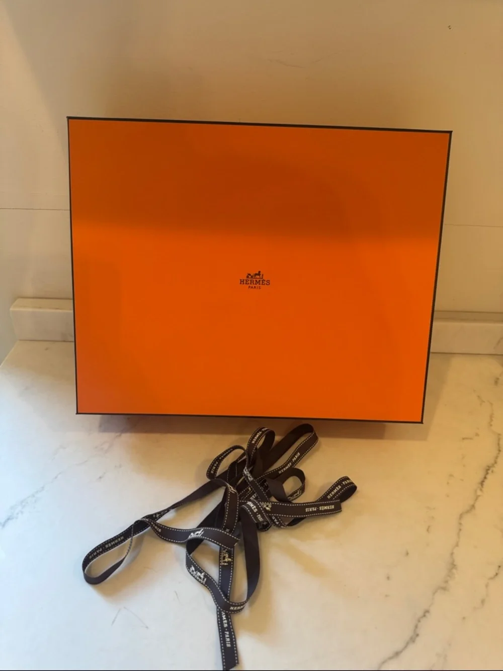 Hermès Orange Gift Box with Black Ribbon 11.5x14x4.5